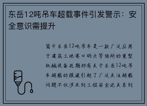 东岳12吨吊车超载事件引发警示：安全意识需提升