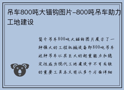 吊车800吨大锚钩图片-800吨吊车助力工地建设